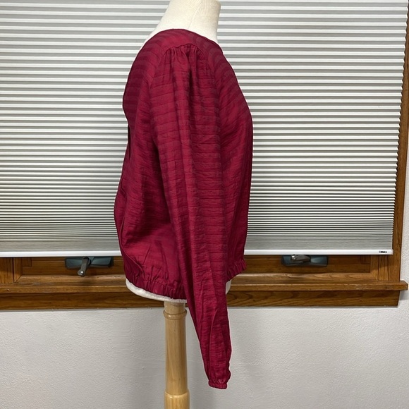 LOFT NWT Berry Striped V Wrap Back Long Sleeve Cropped Top Size Small - Picture 4 of 12